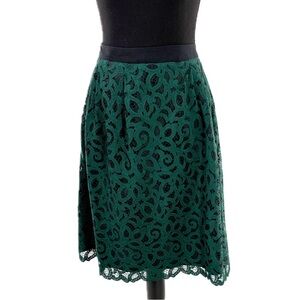 Lands' End Hunter Green & Black Lace Overlay, Lined A-Line Holiday Skirt Size 8